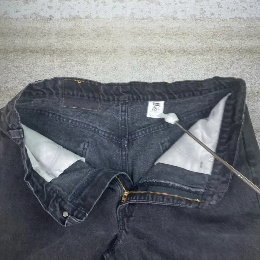 Vintage 90s Levis Jeans 550 38x30 Relaxed Jet Black Wash Denim USA Orange Tab